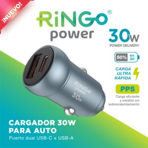 Adaptador auto ringo 3o w usb mas tc turbo